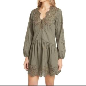 Women’s REBECCA TAYLOR LA VIE Olive green embroidered poplin dress- Size Medium